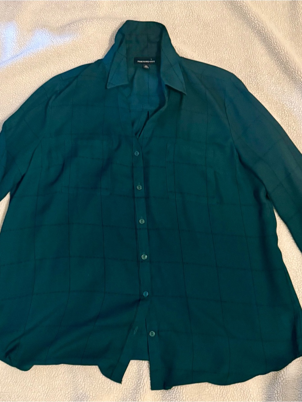 Fortune & Ivy Teal Windowpane Button-Up Blouse